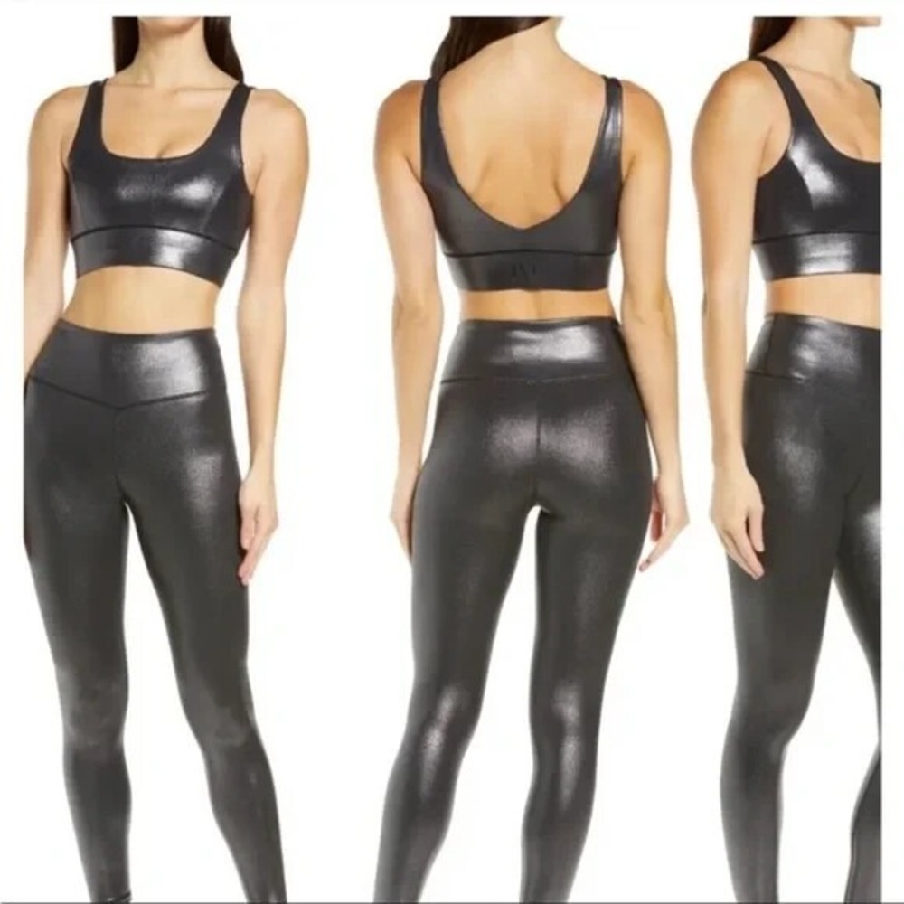 IVL‎ Collective Womens Size 4 Foil Faux Leather Anthracite Leggings Black